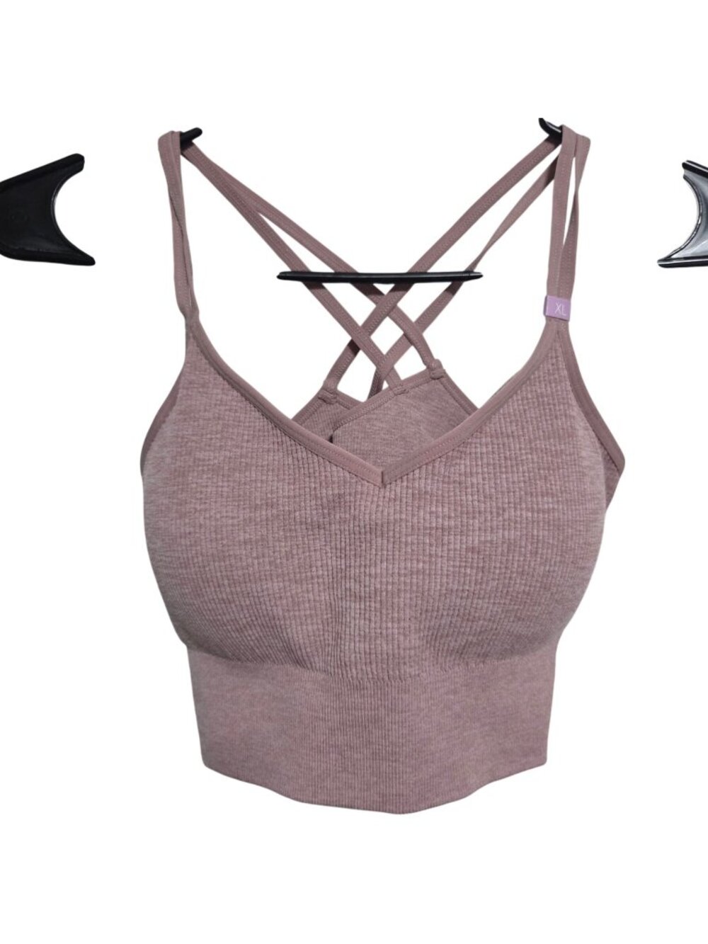 SO Crop Bralette Size XL Pink Crisscross Back Ribbed Sports Bra Padded Comfort